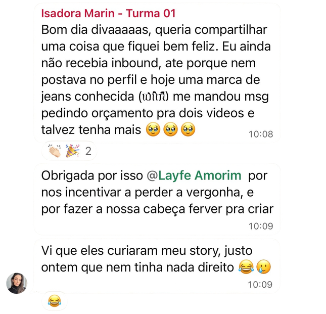 Depoimento de Isadora Marin, Turma 01