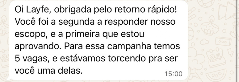 Mensagem agradecendo retorno rápido